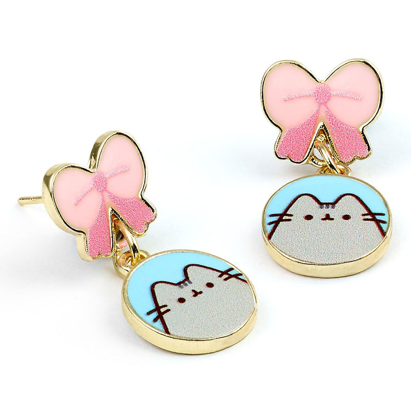 Pusheen Gold Plated Bow Drop Earrings