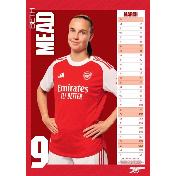 Arsenal WFC A3 Calendar 2026