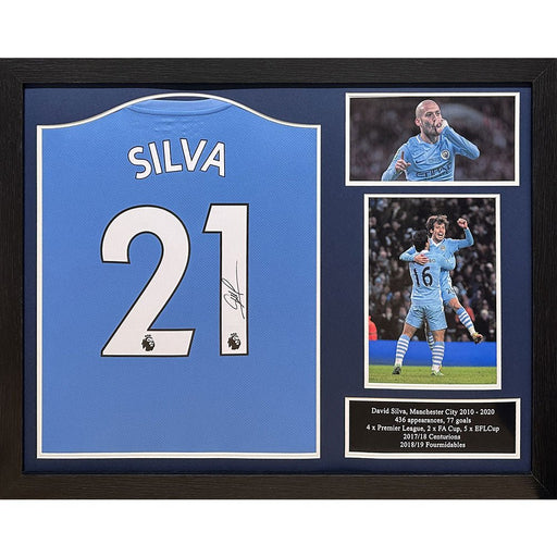 Manchester City FC David Silva Signed Shirt (Framed) - Excellent Pick