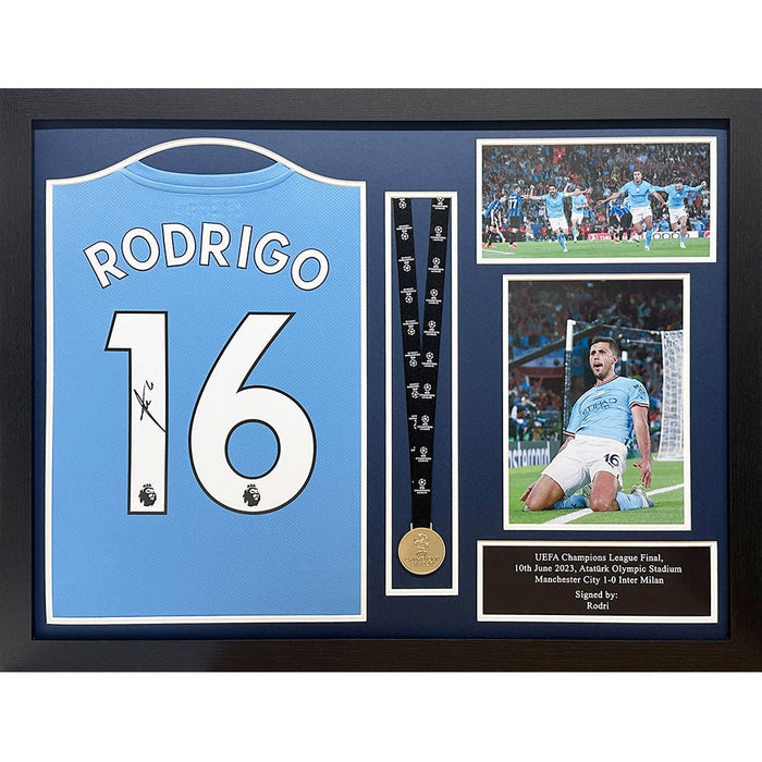 Manchester City FC Rodri Signed Shirt & Medal (Framed) - Excellent Pick