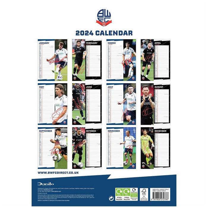 Bolton Wanderers FC A3 Calendar 2024 - Excellent Pick