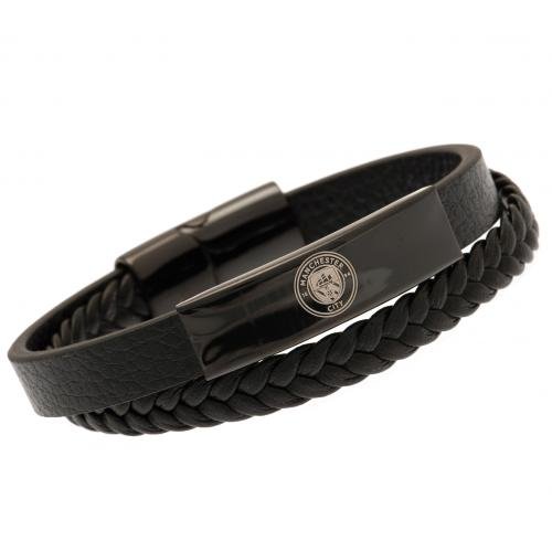 Manchester City FC Black IP Leather Bracelet - Excellent Pick